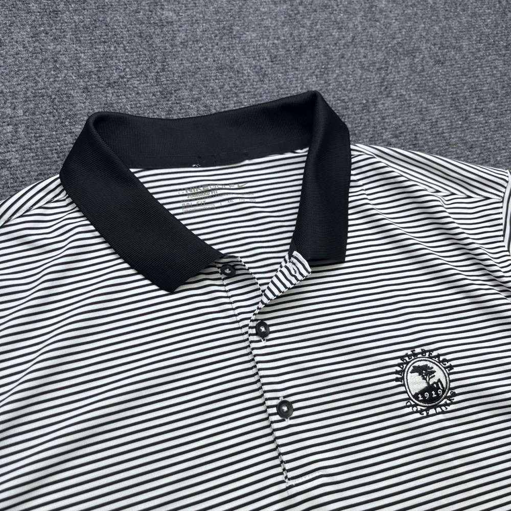Nike Golf Dri-Fit Pebble Beach Striped Black White Polo Shirt 725520-010